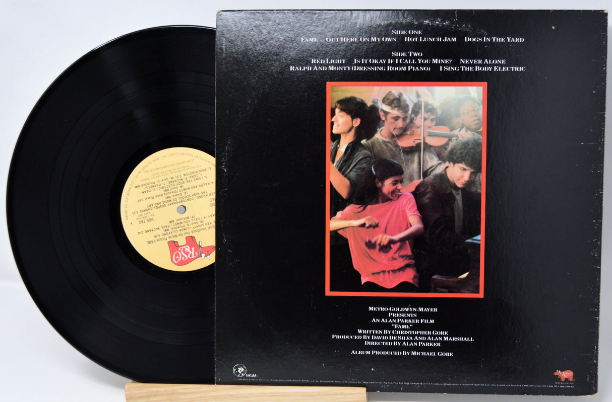 Vinyl record with its cover featuring a group of people, on a light gray background.