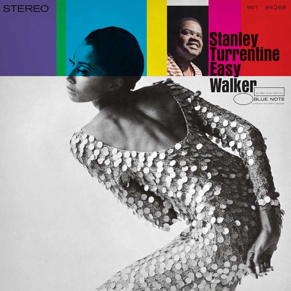 Album cover with a woman in a sequined dress and a smaller inset of a man, featuring the text 'Stanley Turrentine Easy Walker' on a colorful background.