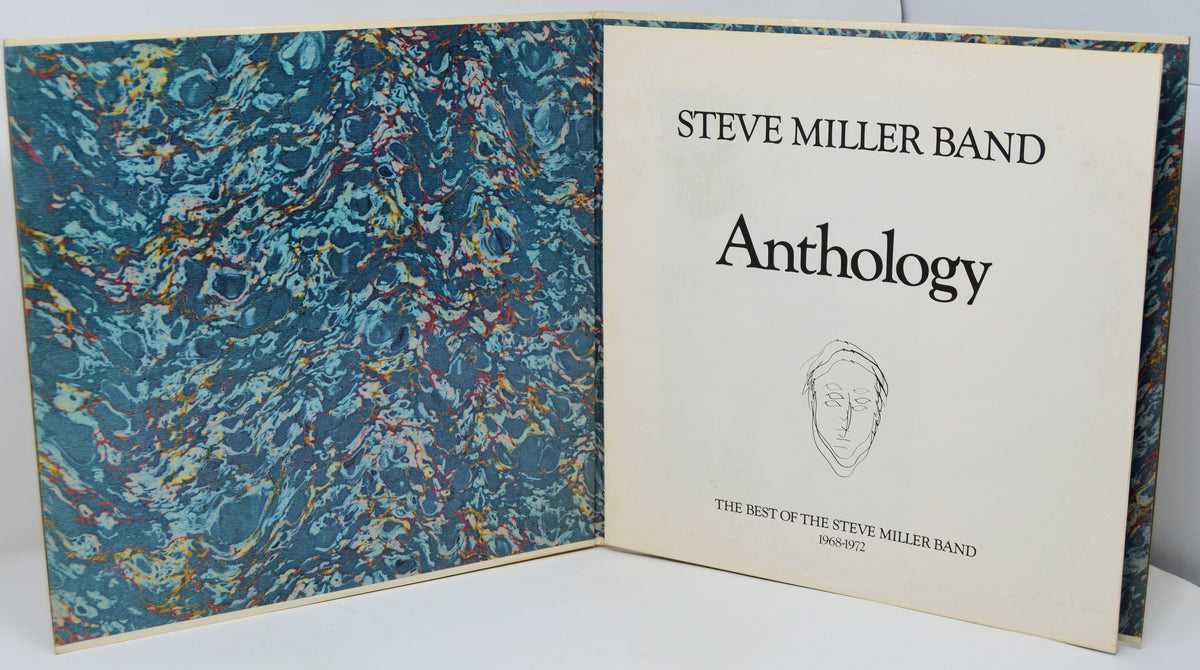 Book titled 'Anthology' by Steve Miller Band with a blue marbled cover.