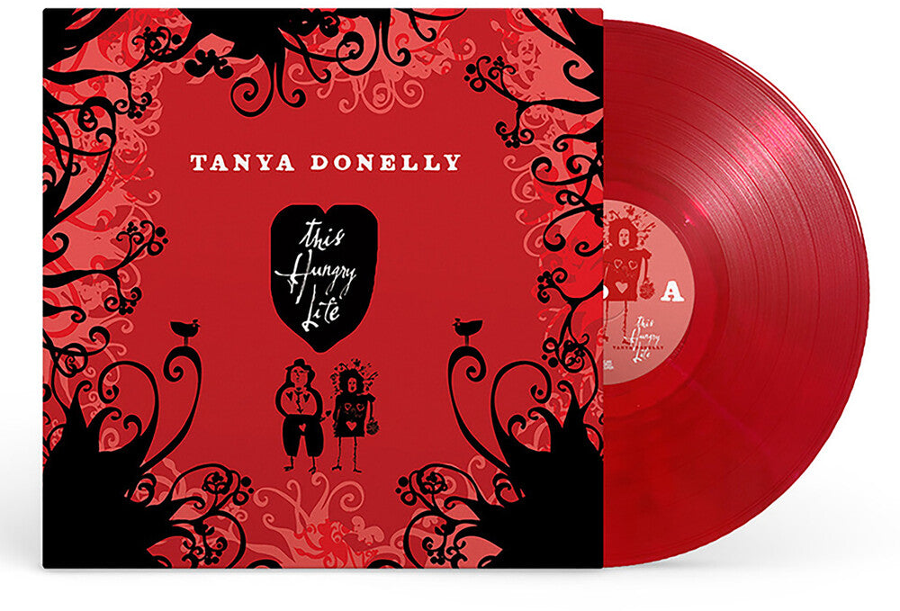 Red vinyl record with black and white design and 'Tanya Donelly' text on a white background