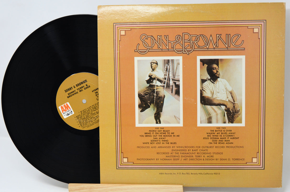 Vinyl record and cover with 'Sonny & Brownie' on a light gray background