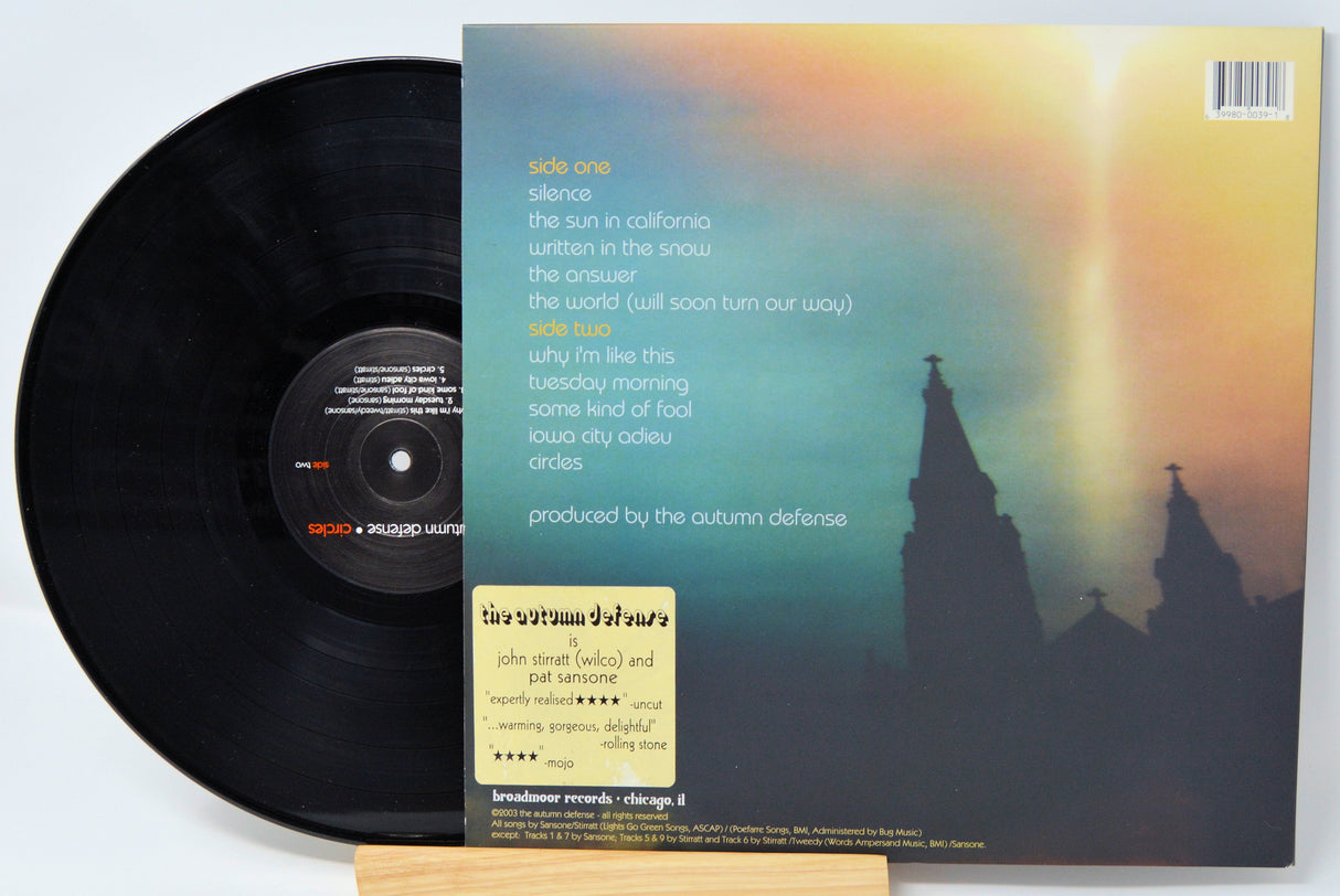 Back cover of The Autumn Defense Circles vinyl record with track listing and review quotes