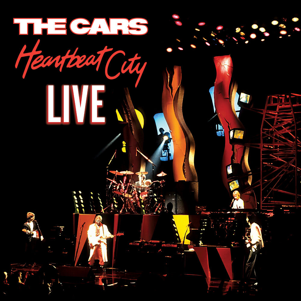 Vinyl record cover for The Cars' 'Heartbeat City Live' with band on stage.
