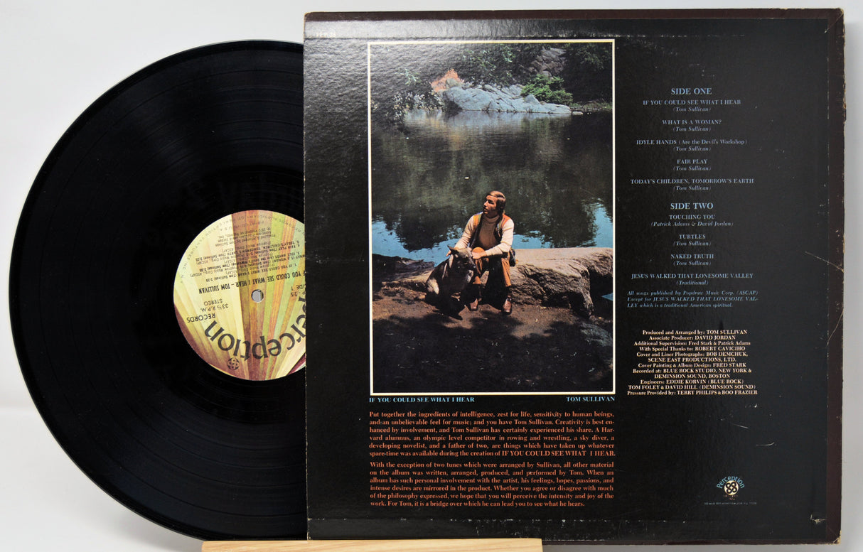 Back cover of Tom Sullivan's 'If You Could See What I Hear' vinyl LP showing tracklist and artist photo
