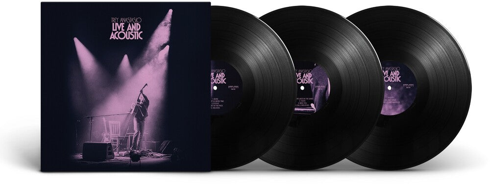 Three vinyl records with a concert poster on the cover, set against a white background.