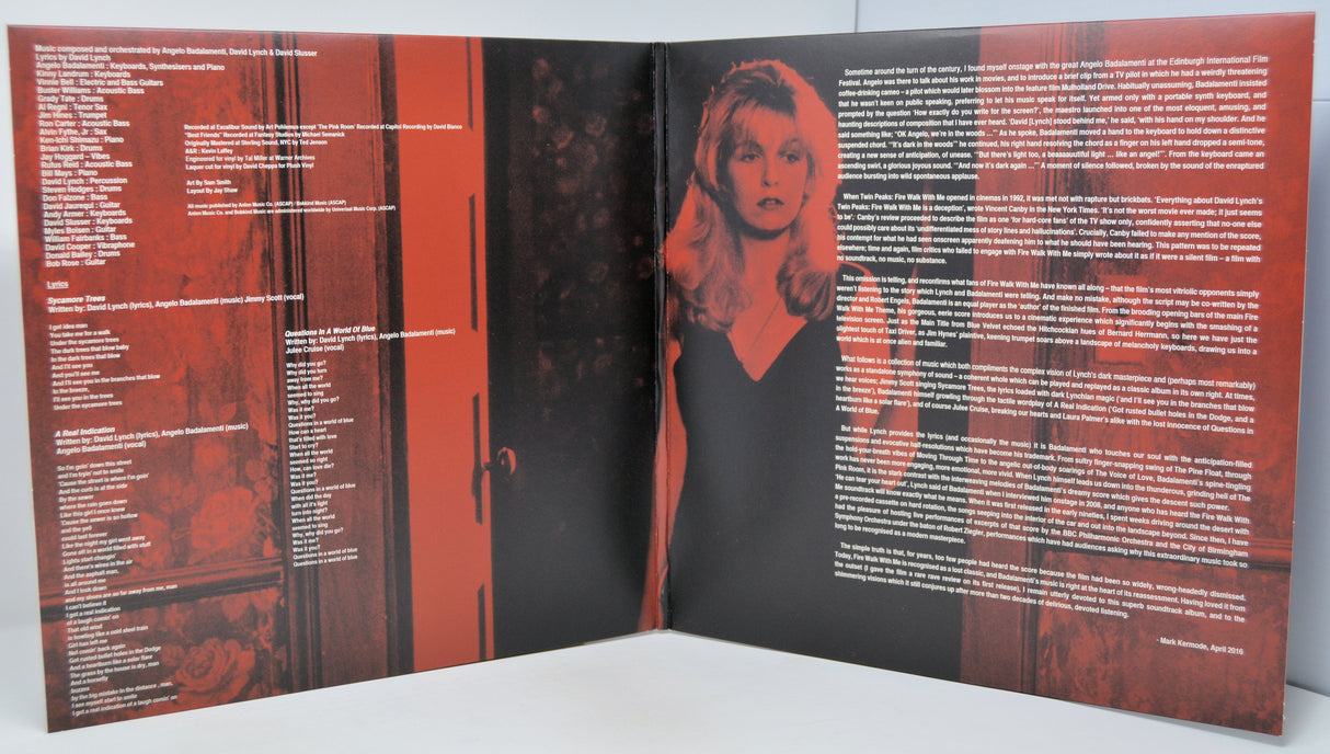 Inner gatefold of Twin Peaks: Fire Walk With Me vinyl with lyrics and Laura Palmer photo