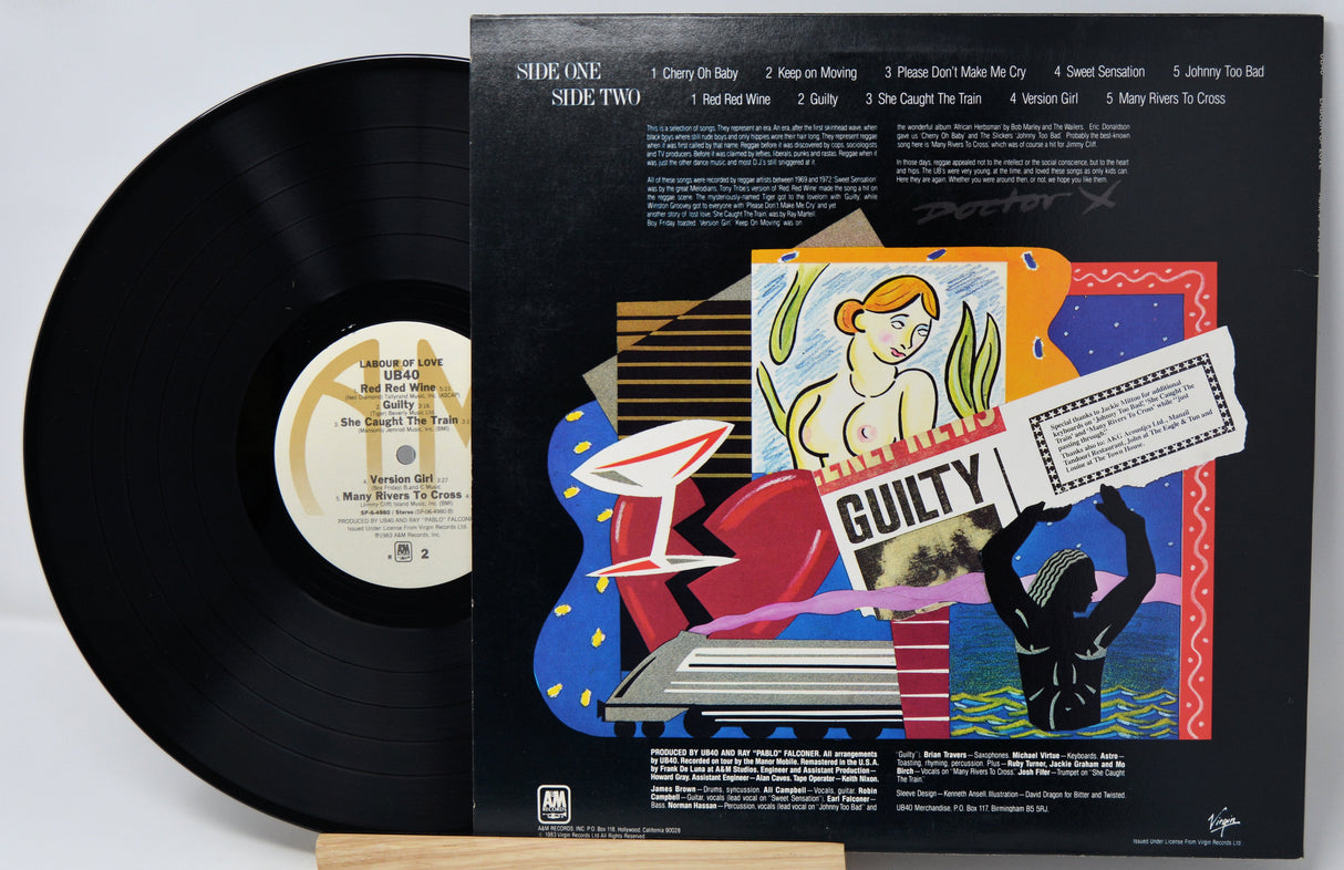 Vinyl record with colorful cover featuring a graphic design and text.