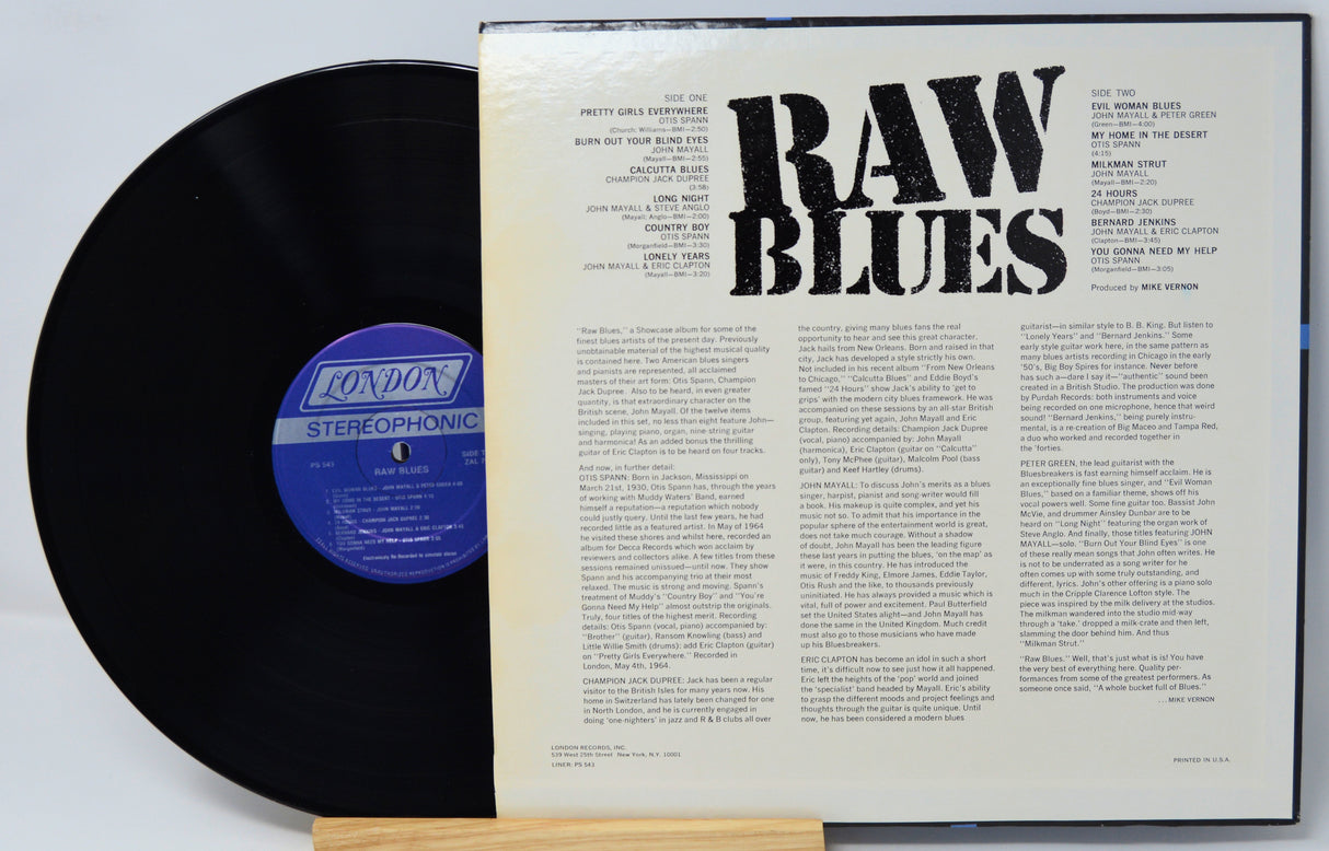 Vinyl record with 'Raw Blues' cover and London label visible