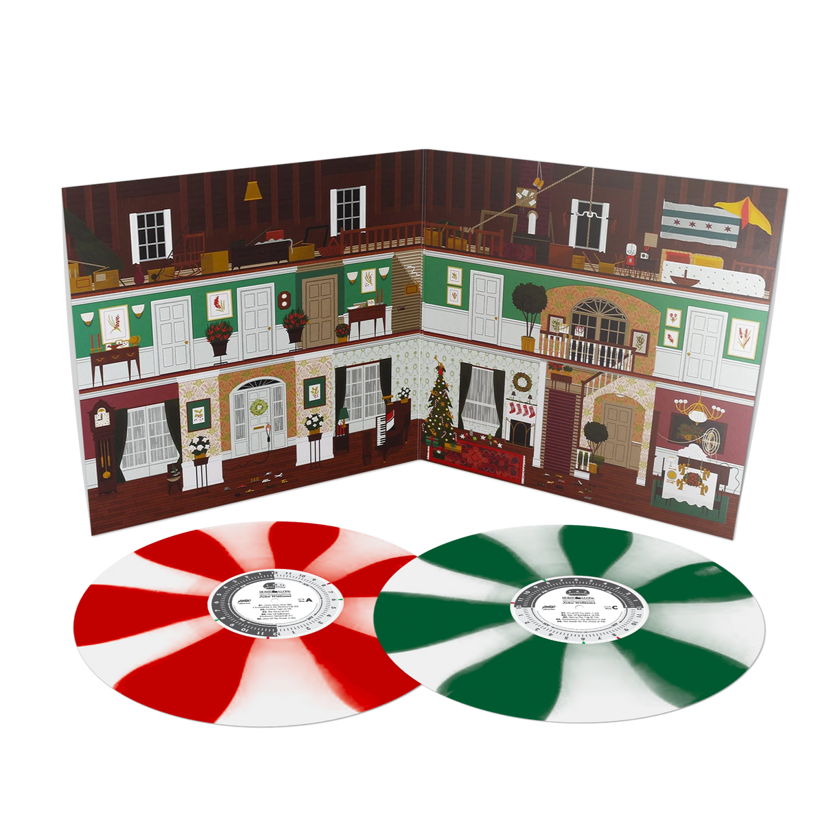 Vinyl records with a colorful interior design on the cover