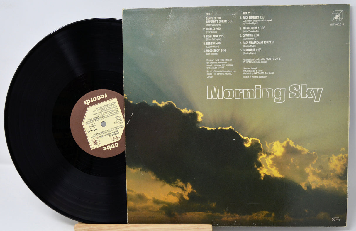 Vinyl record with 'Morning Sky' album cover featuring a cloud and sun design.