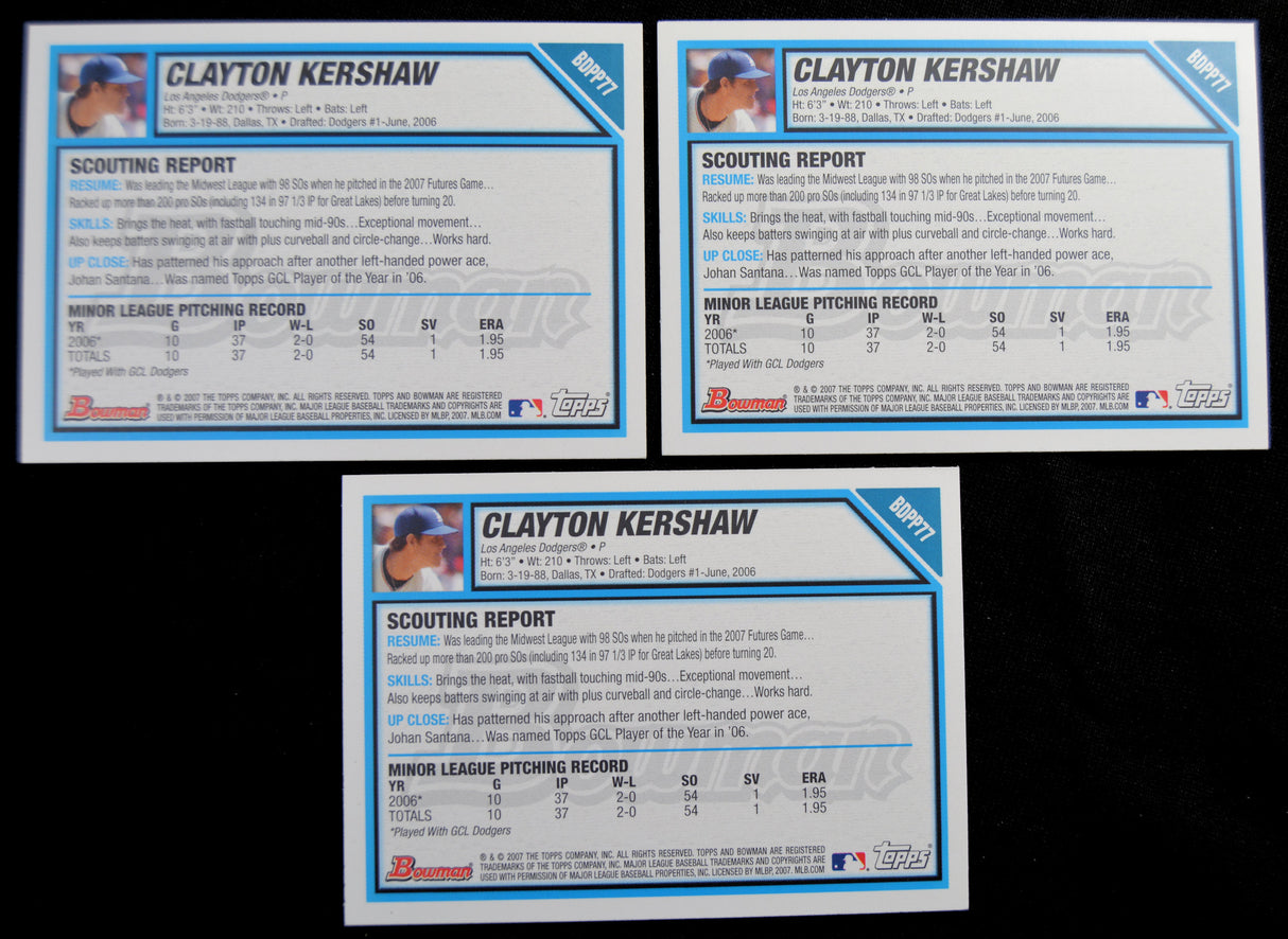 Kershaw, Clayton - 2007 Bowman Draft (3)