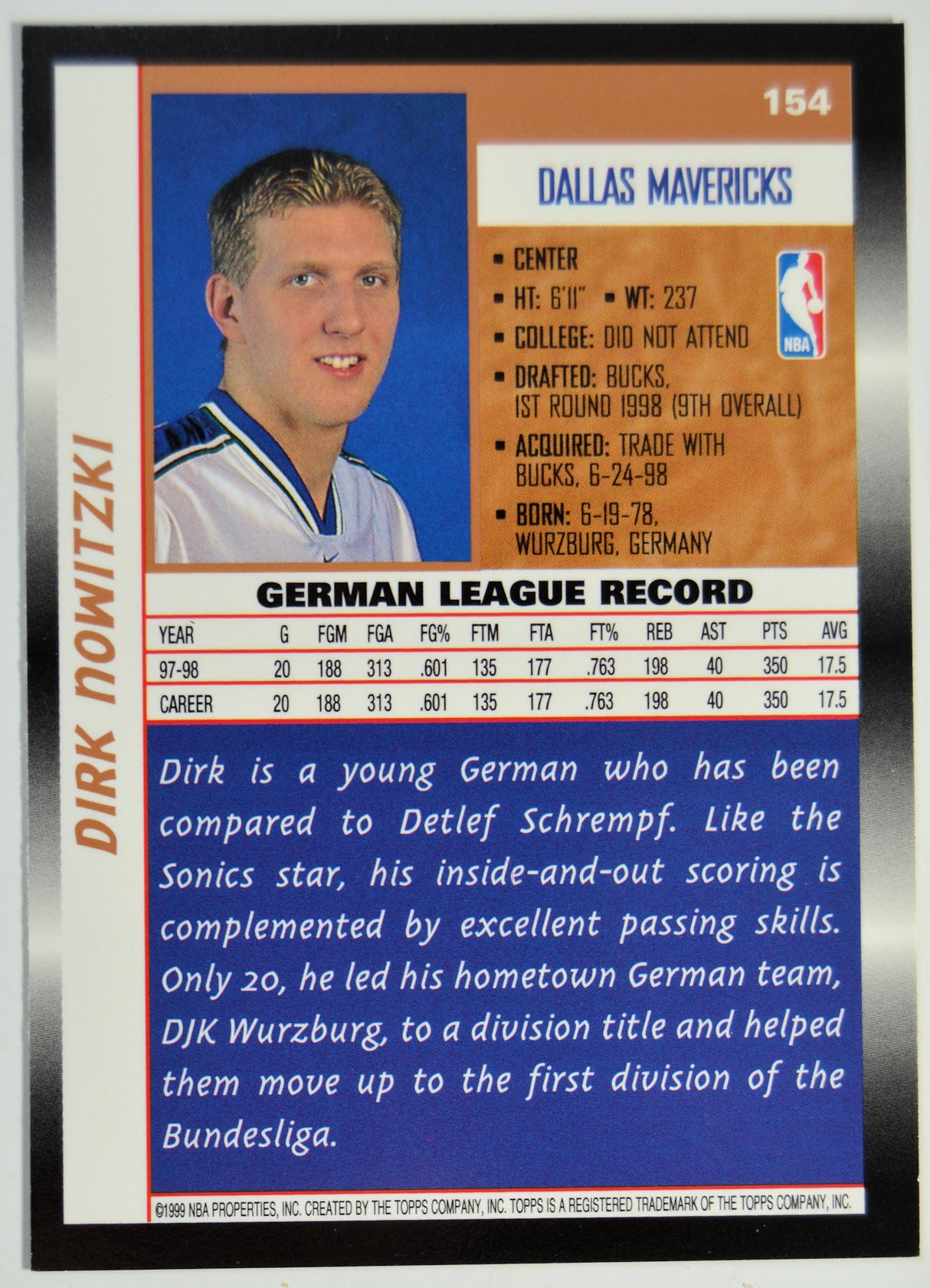 Nowitzki, Dirk - 1998/99 Topps RC