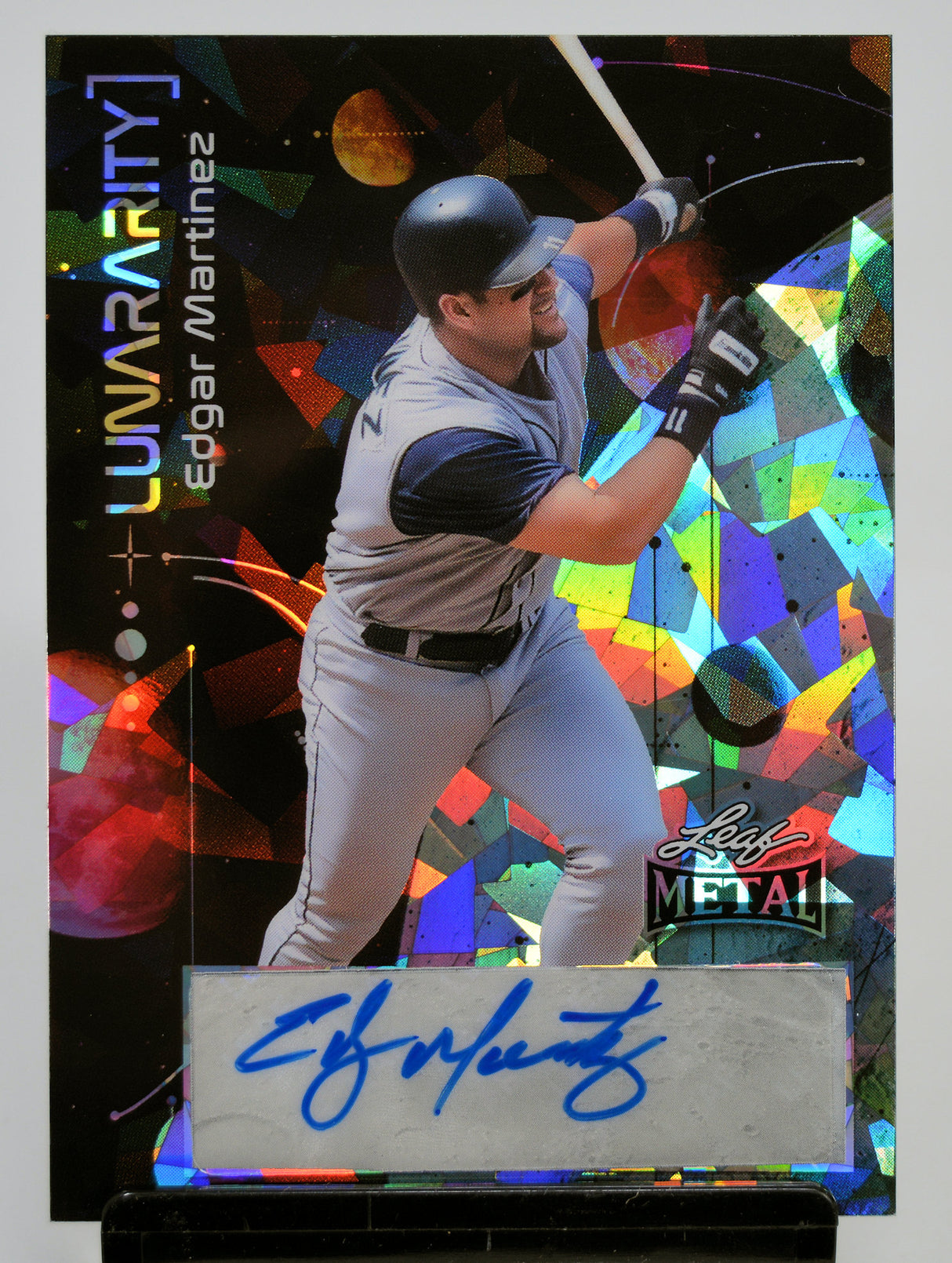 Baseball card of Edgar Martinez with colorful background and signature / autograph. Numbered 6/10.