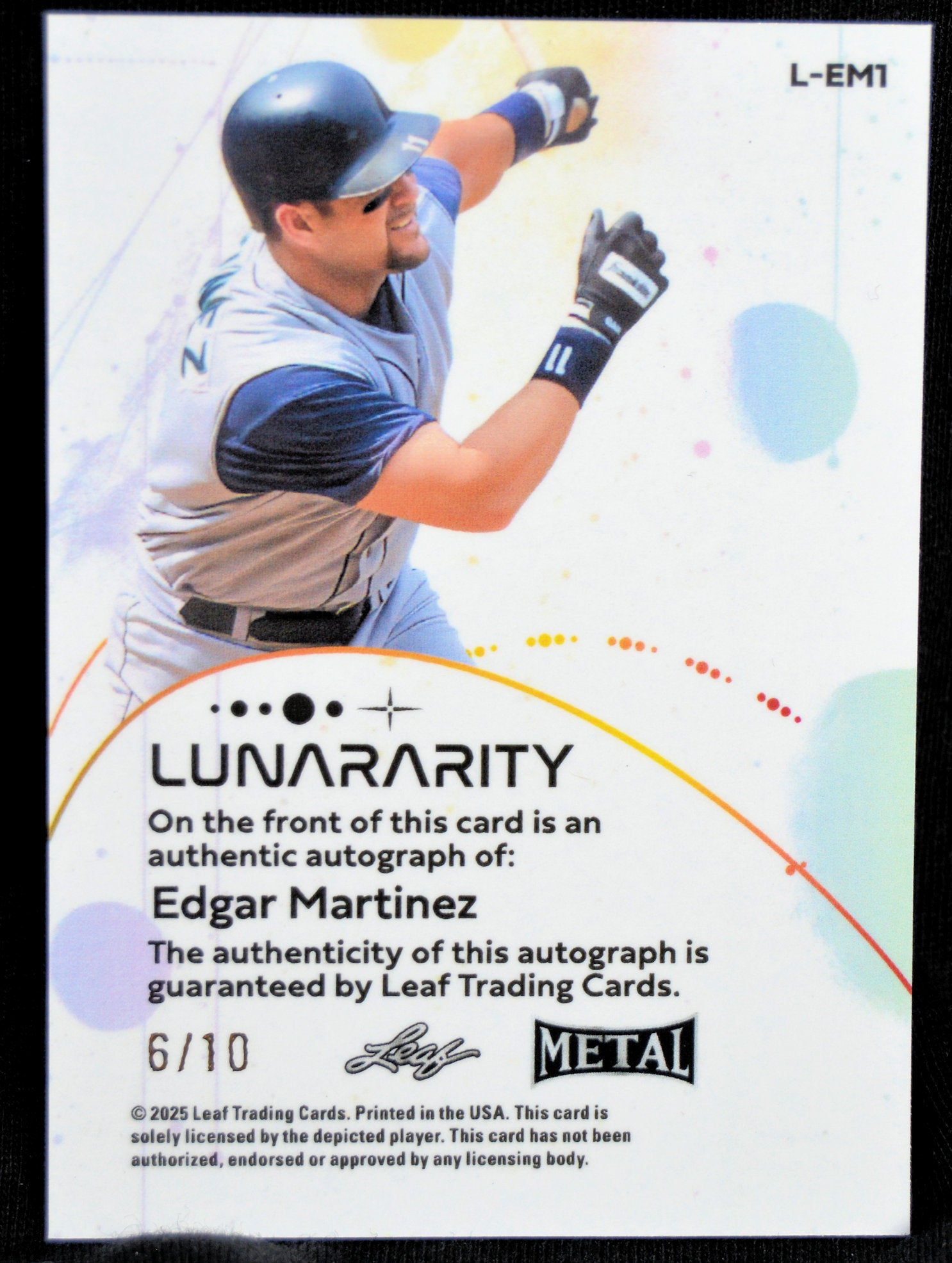 Baseball trading card featuring Edgar Martinez with autograph details