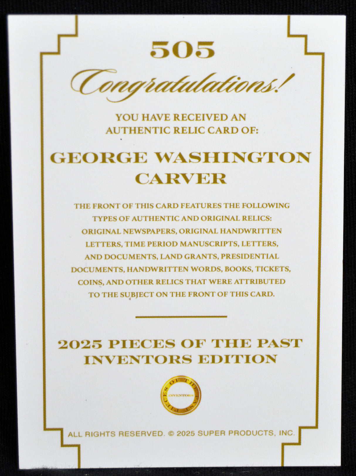 George Washington Carver - Jumbo Relic Card, Keepsake Pieces of the Past Inventors