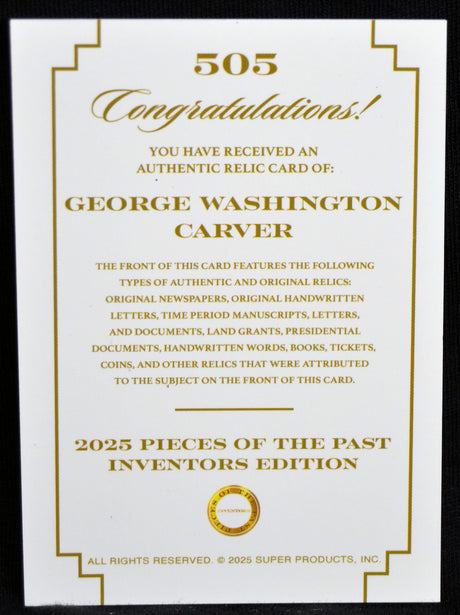 George Washington Carver - Jumbo Relic Card, Keepsake Pieces of the Past Inventors