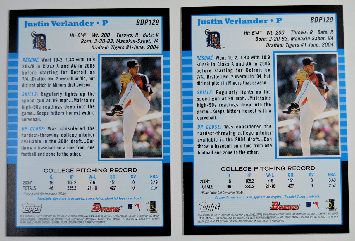 Verlander, Justin - 2005 Bowman Draft RC (2)