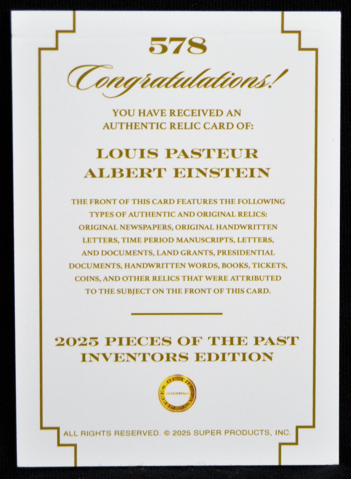 A. Einstein & L. Pasteur - Dual Relic Card, Keepsake Pieces of the Past Inventors