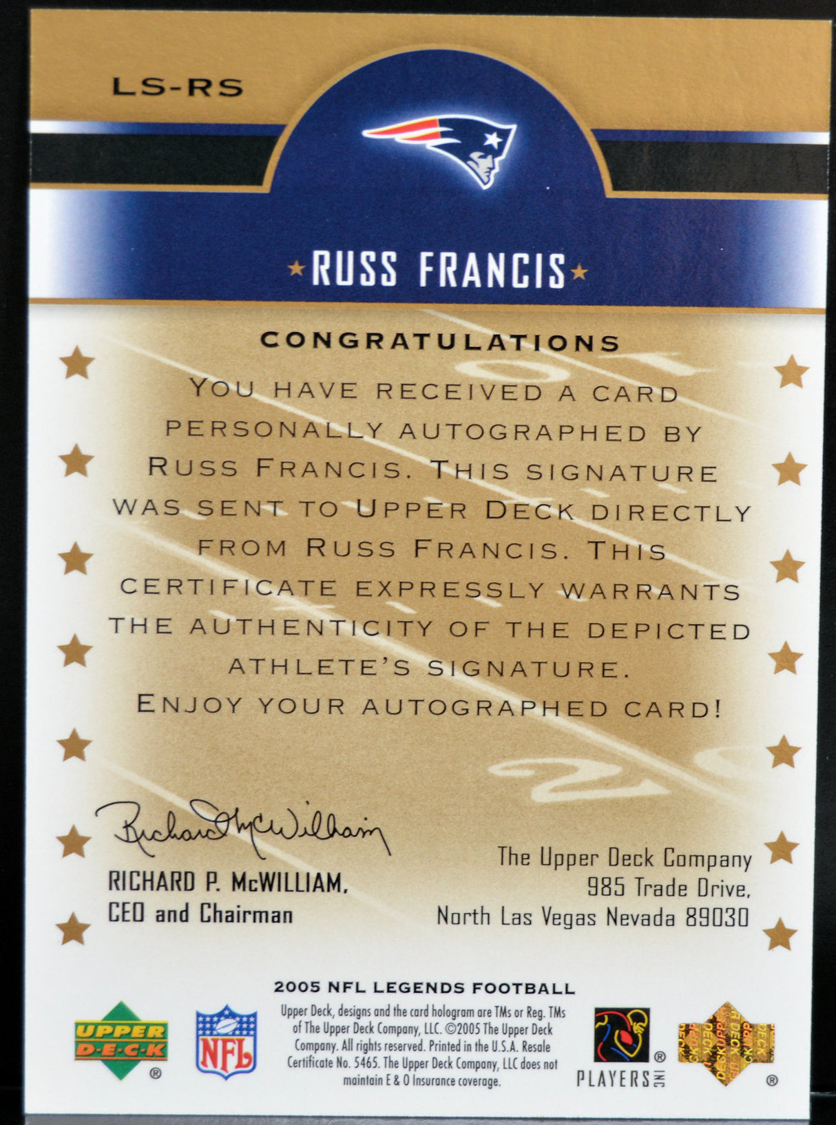 Francis, Russ - 2005 UD Autograph