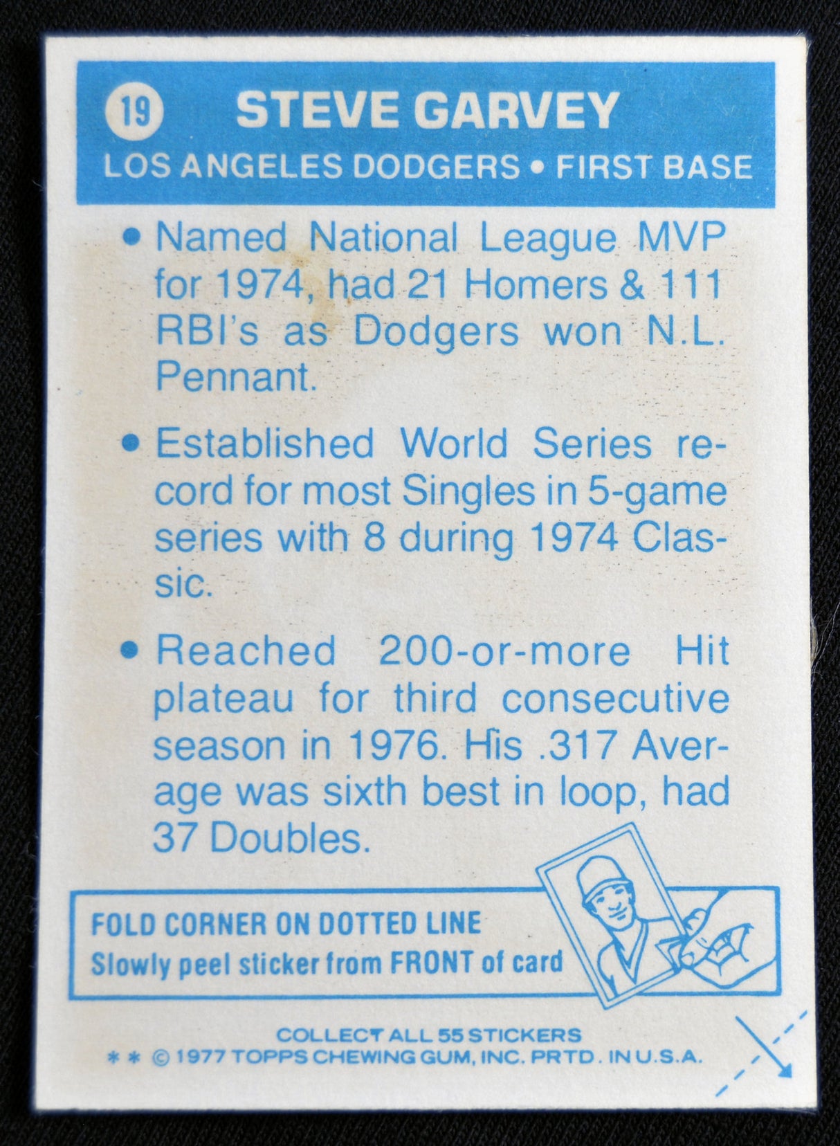 Garvey, Steve - 1977 Topps Cloth Sticker