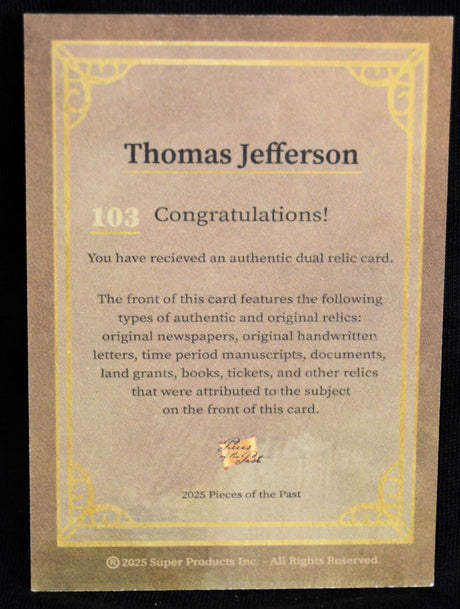 Thomas Jefferson - Dual Relic Card