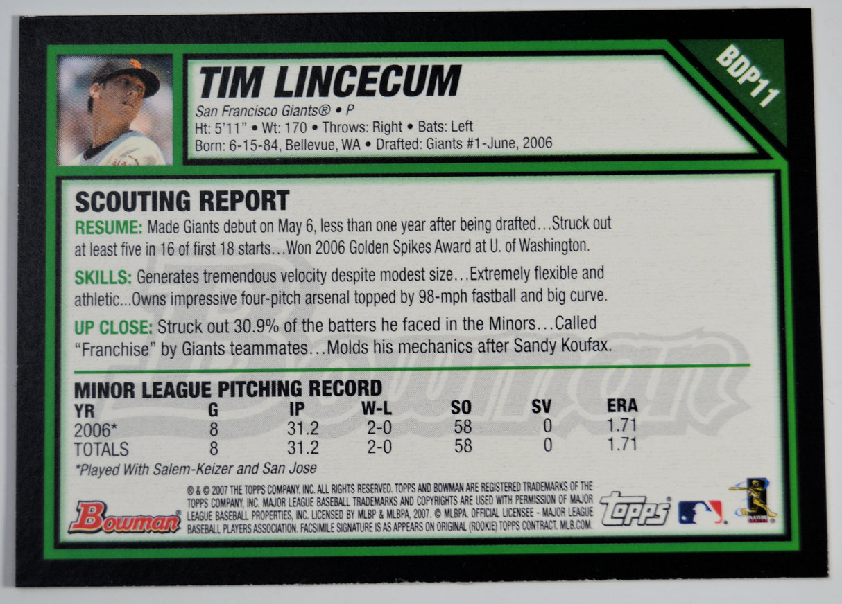 Lincecum, Tim - 2007 Bowman RC