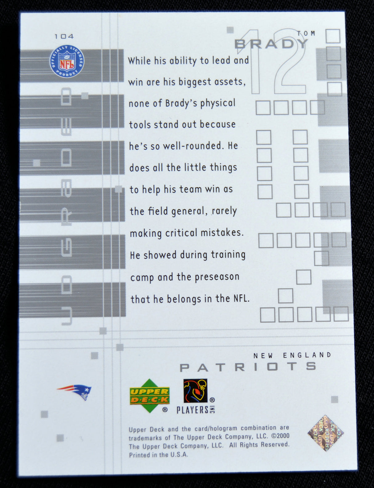 Brady, Tom - 2000 UD Graded Rookie