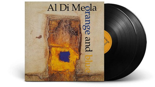 Album cover for Al DiMeola's 'Orange And Blue' featuring a close-up of a guitar with a blue pickguard, primarily in yellow and blue tones.