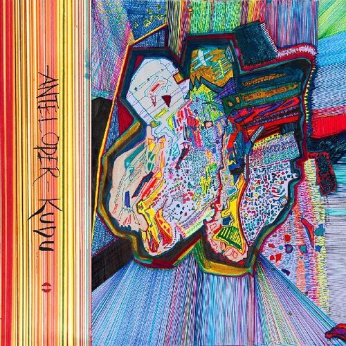 A colorful album cover featuring a abstract artwork with multiple colors and geometric elements, predominantly in a vertical orientation.