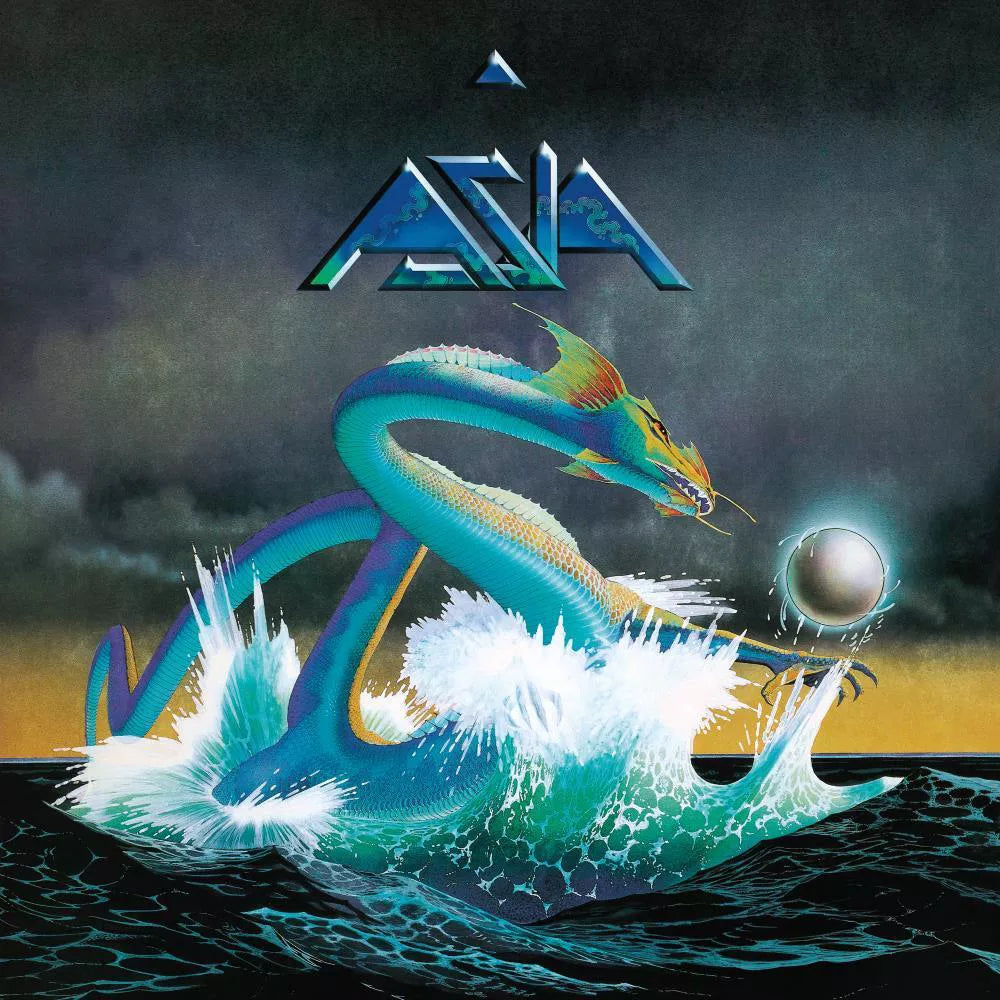 Album cover art for Asia's self-titled album featuring a dragon amidst stormy waters.