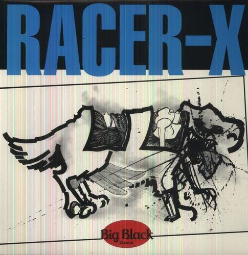 Album cover for 'Racer-X' by Big Black featuring a stylized illustration of a horse and rider.