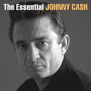 A black and white cover image of Johnny Cash for the album 'The Essential Johnny Cash'.