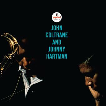 Album cover featuring John Coltrane and Johnny Hartman with a dark background and blue text.