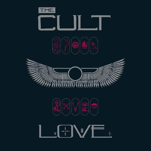Vinyl record cover art for The Cult - Love album, featuring a stylized graphic design with abstract and esoteric symbols.