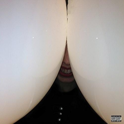 This image features the album "Bottomless Pit" by Death Grips, presented in a unique and striking vinyl LP format. The album cover is designed with a special gatefold jacket that opens to reveal the vinyl record.