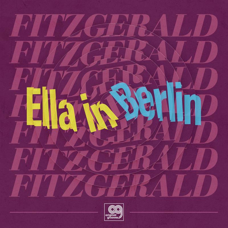 Ella Fitzgerald album cover for 'Ella in Berlin' showing the artist's name in stylized text on a purple background, indicating a vinyl record format.
