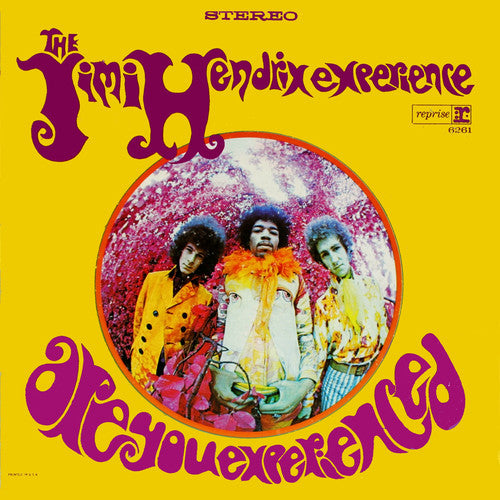 The album cover features a colorful, psychedelic design with a photograph of Jimi Hendrix and two other band members against a yellow background. The text 'The Jimi Hendrix Experience' and the album title 'Are You Experienced' are prominently displayed.