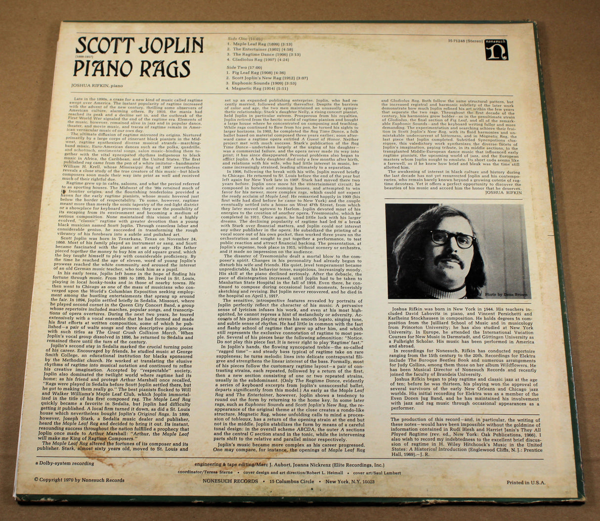 Rifkin, Joshua - Piano Rags By Scott Joplin