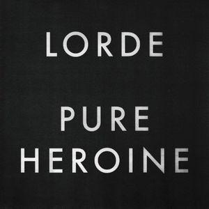 Black vinyl record album cover for Lorde's album Pure Heroine with white text displaying the artist and album name.