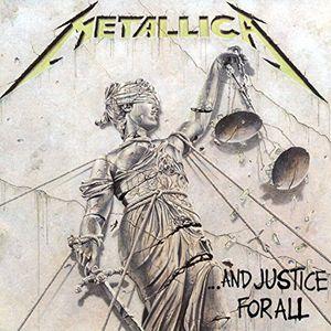 Album cover with a statue of Lady Justice and the Metallica logo.