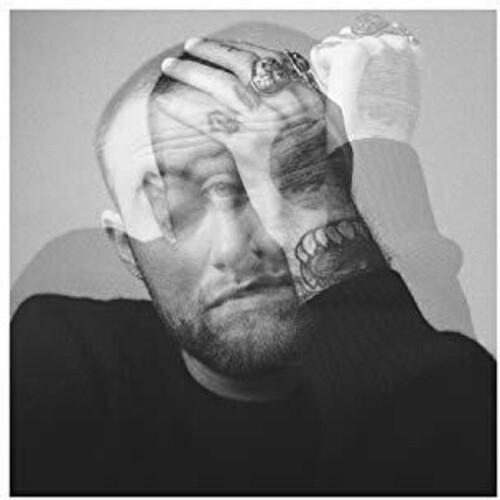 Miller, Mac - Circles Black and white album cover featuring a portrait of Mac Miller with a stylized design overlay.