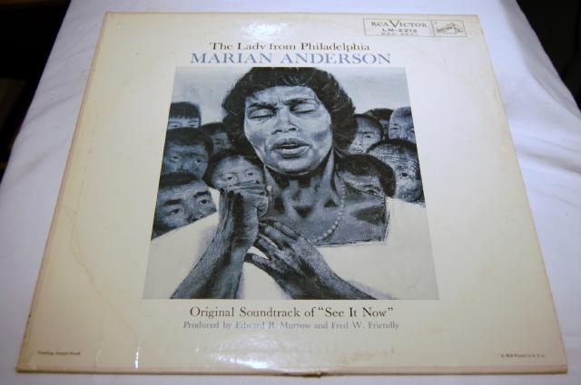 Vinyl record cover for Mirian Anderson's 'The Lady From Philadelphia' featuring a black and white photograph of Mirian Anderson with a group of people in the background.