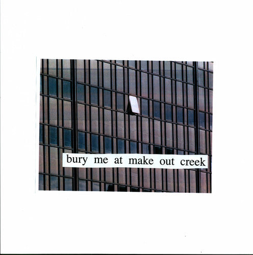 Modern building with reflective glass facade and text overlay 'bury me at make out creek'.