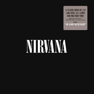 Black vinyl record album with 'NIRVANA' text in white capital letters on the front cover.