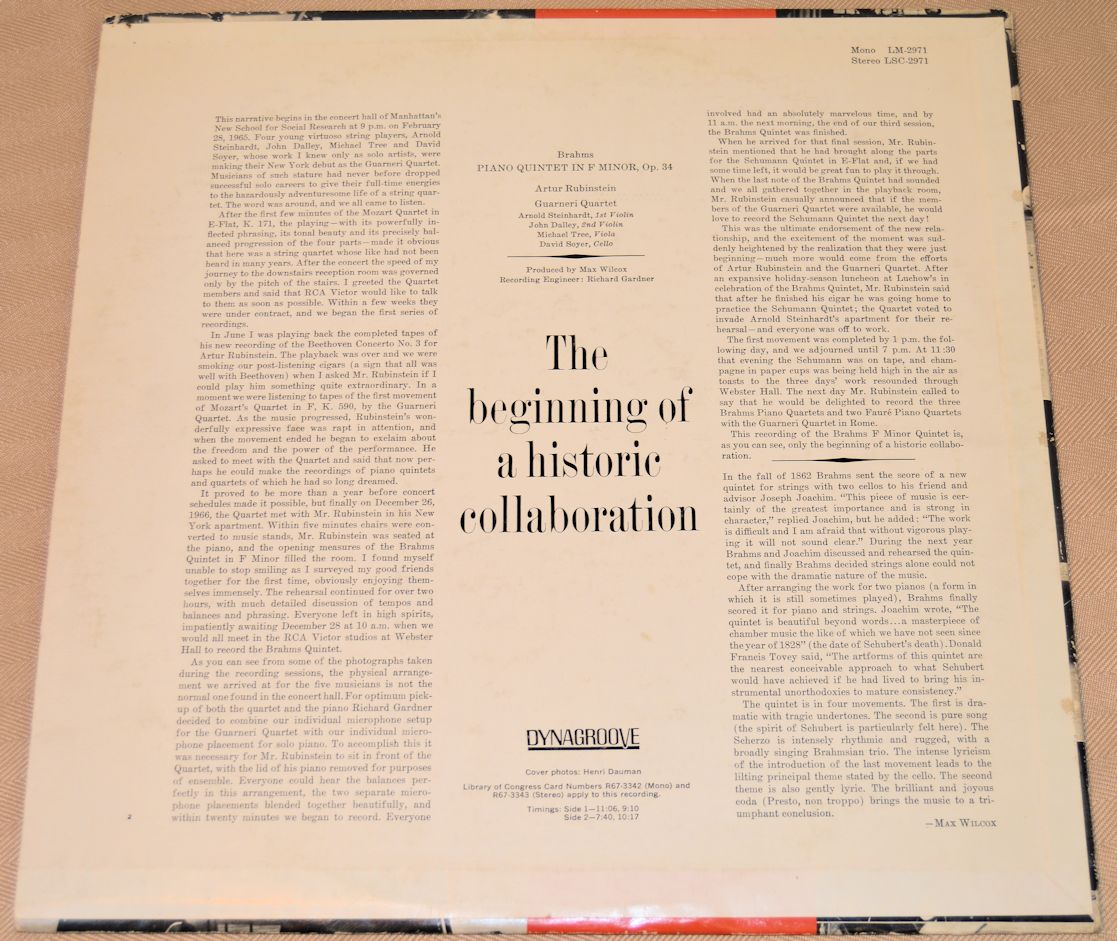 Brahms - Piano Quintet in F Minor - Rubinstein - Guarneri Quartet
