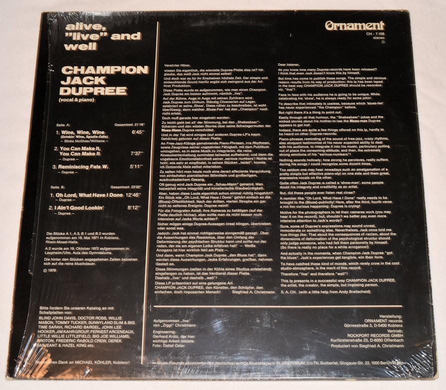 Dupree, Champion Jack - Alive, Live & Well