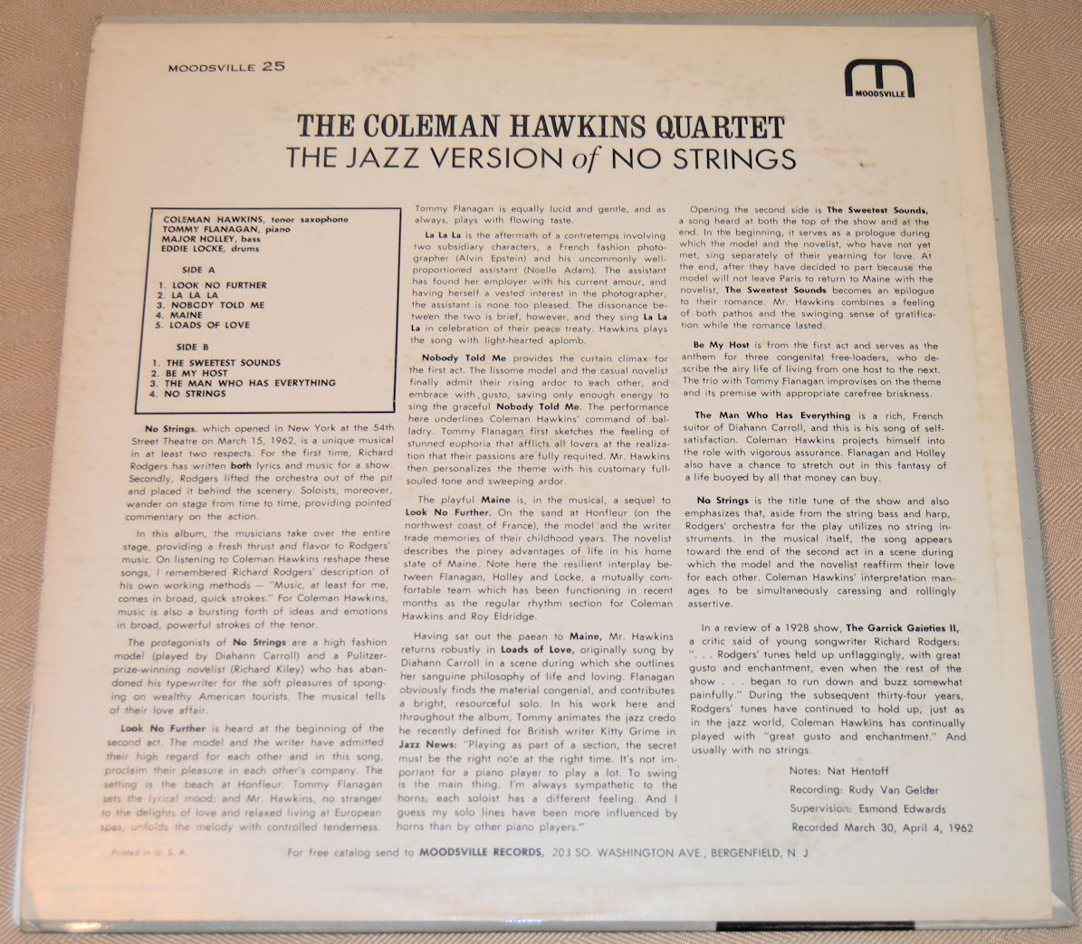 Hawkins, Coleman Quartet - Play Jazz Version of No Strings