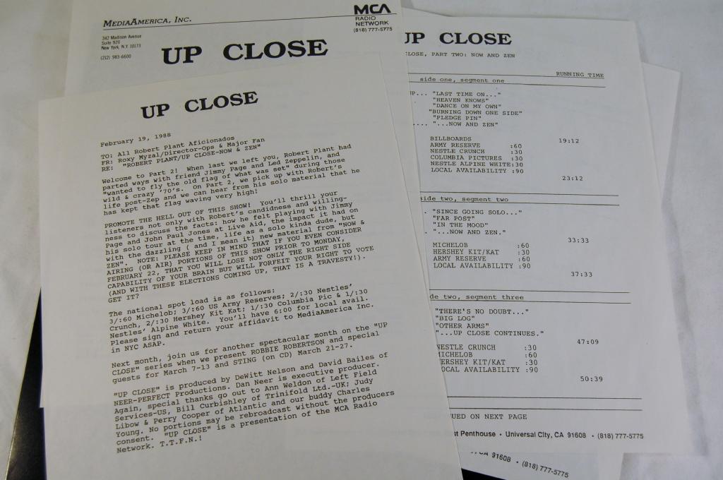 Plant, Robert - Up Close 2/19/88