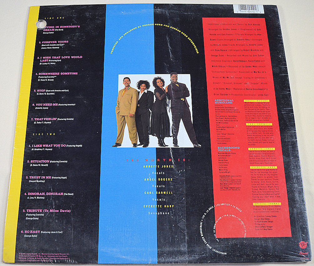Back cover of 101 North – Forever Yours vinyl LP with song list, credits, and band photo