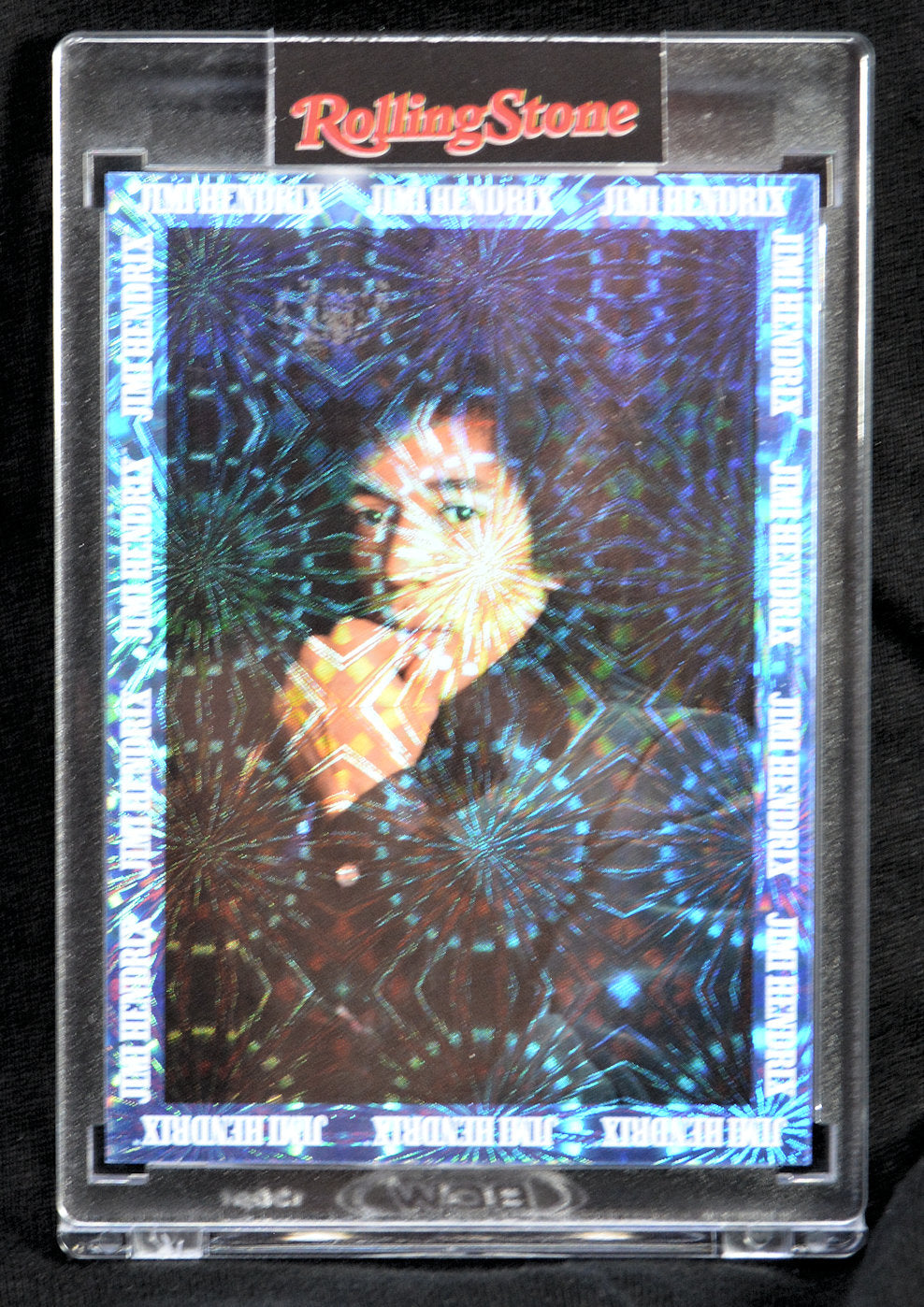 Front holographic image of Jimi Hendrix on the 2025 Rolling Stone Keepsake Collection card